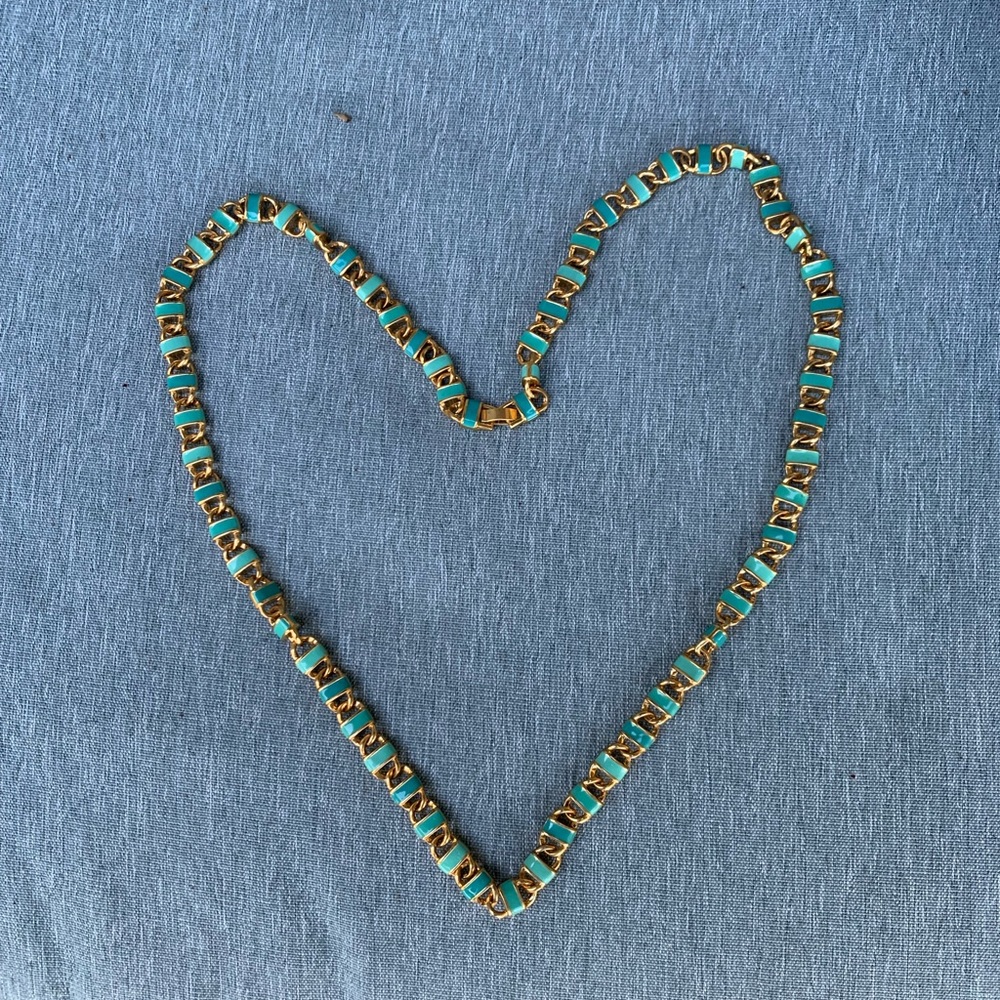 Goldstone and Turquoise Enamel Chunky Status Link Necklace